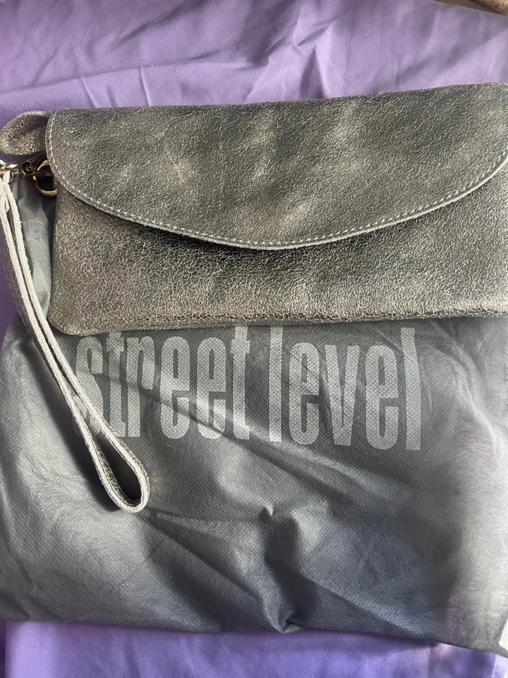 Street Level Metallic Silver Fold-Over Wristlet Clutch